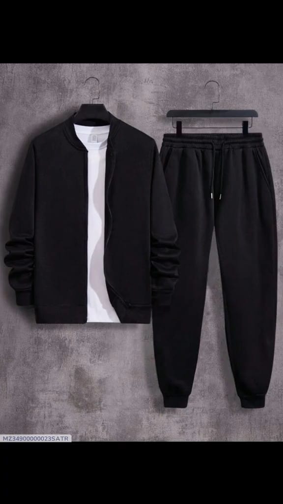 2 Pcs Mens Fleece Plain Zipper Track Suit